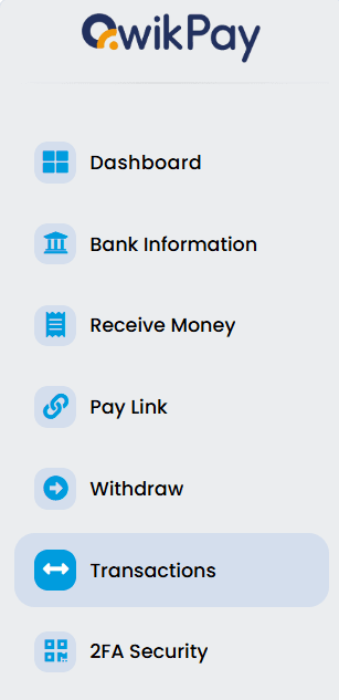 Transactions menu