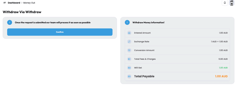 Confirm withdrawal
