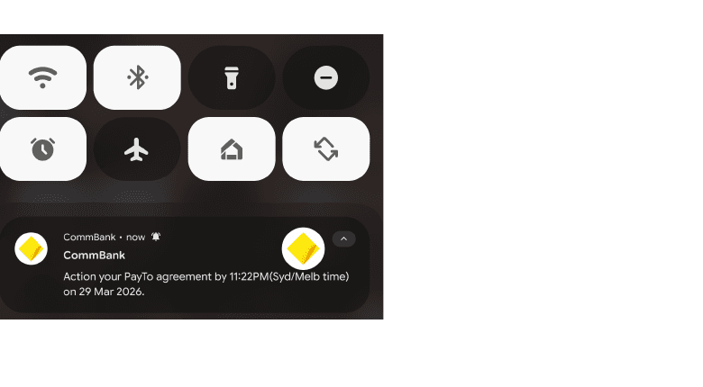 CommBank push notification to action the PayTo agreement