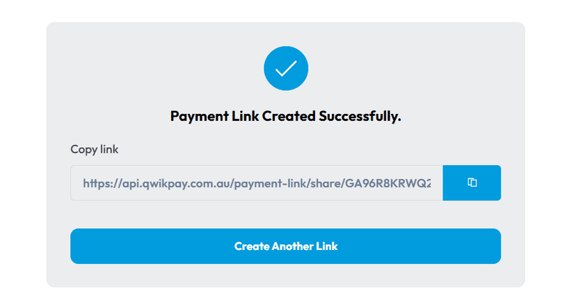Payment link generated